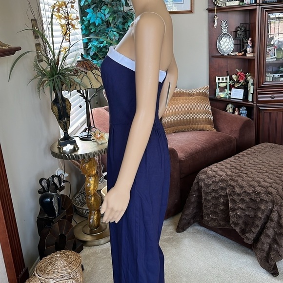 Brand New Monteau Strapless Romper Navy Blue White Nautical Linen Jumpsuit - Picture 5 of 16